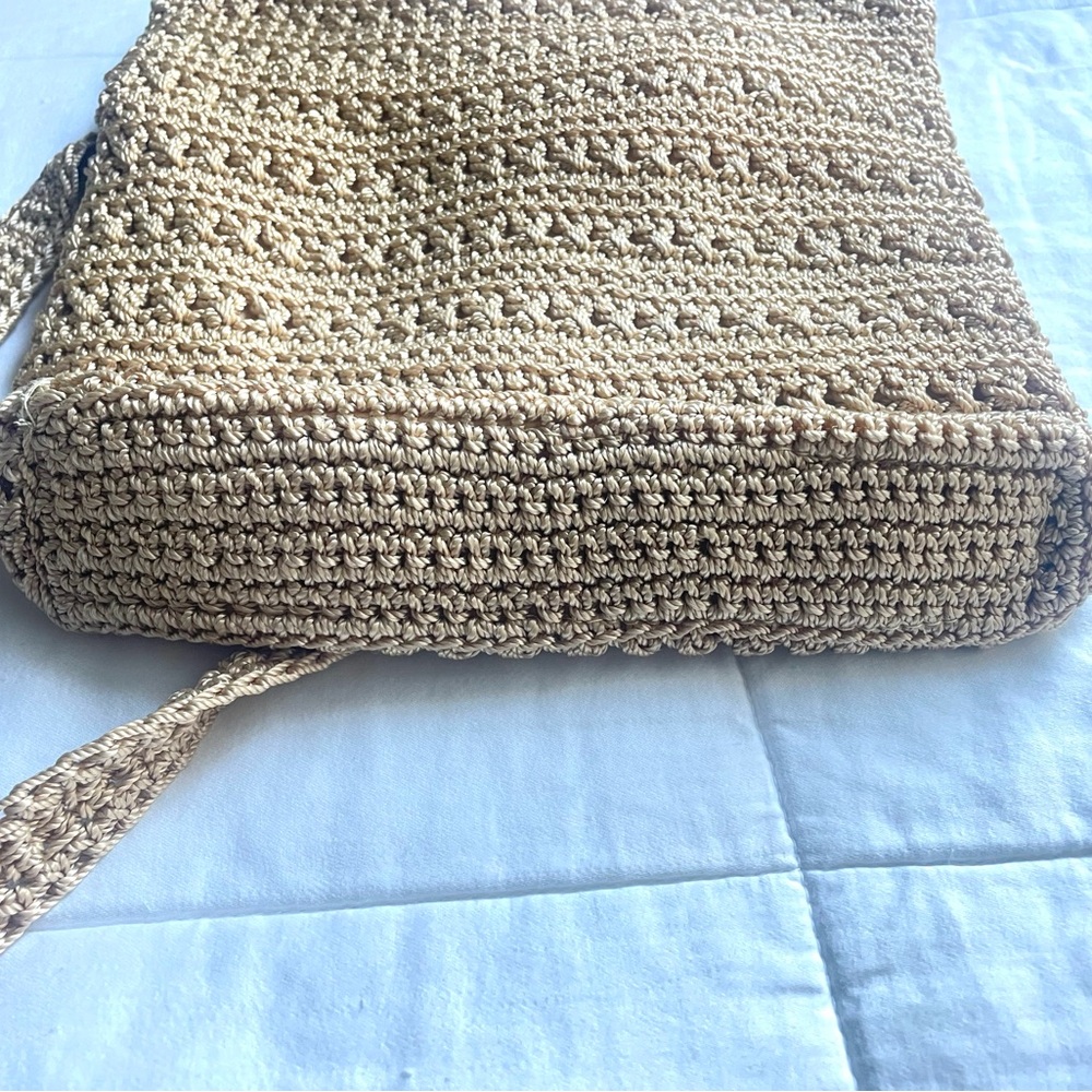 The Sak Crochet Knit Woven Boho Crossbody Shoulder Handbag Purse Ecru 10x10 - Picture 5 of 7